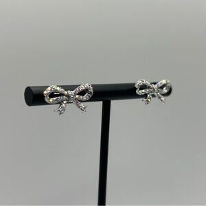 Delicate Silver & Aurora Borealis Ribbon Stud Earrings